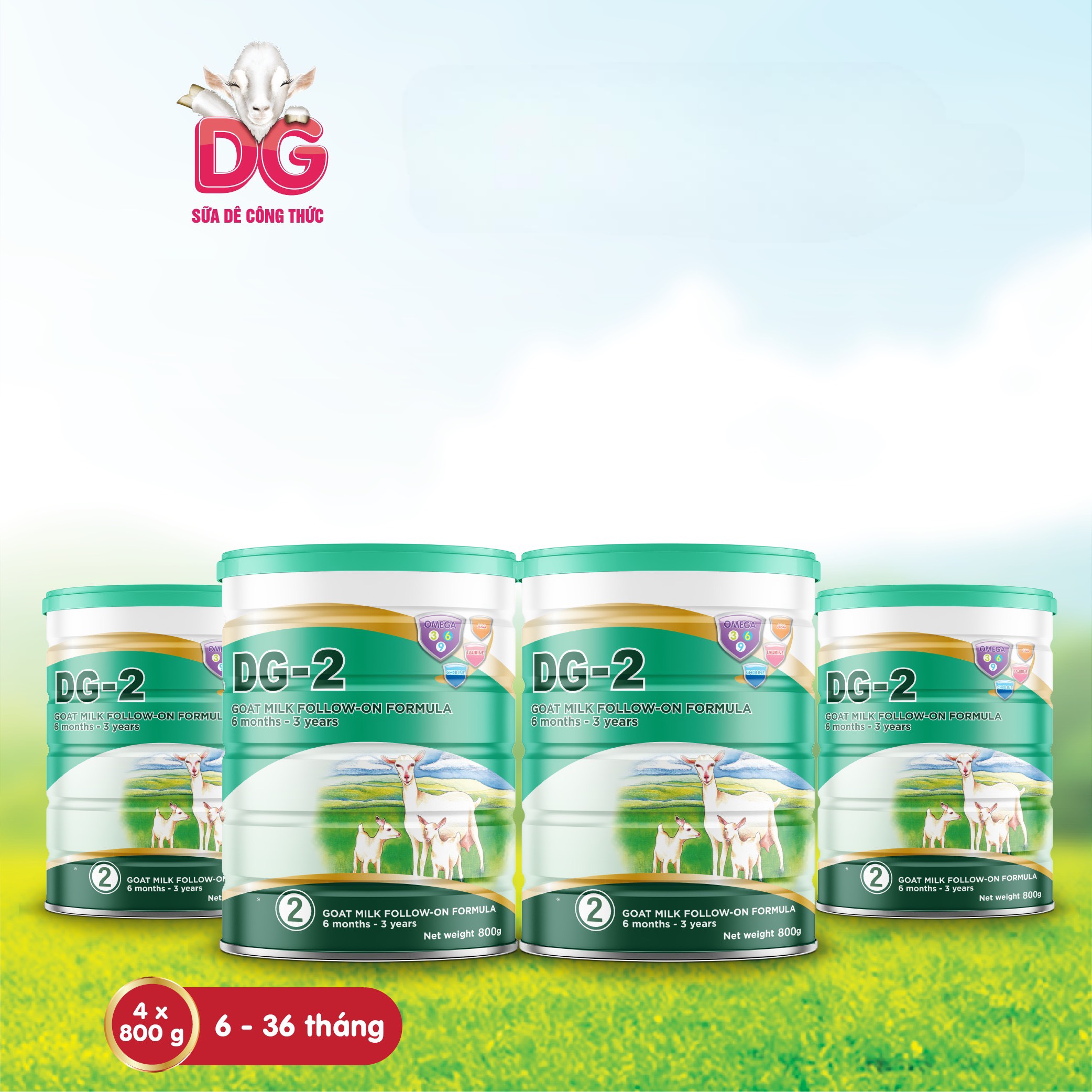 [Tặng Vali Kéo] Combo 4 Lon Sữa Dê Công Thức DG-2 800g