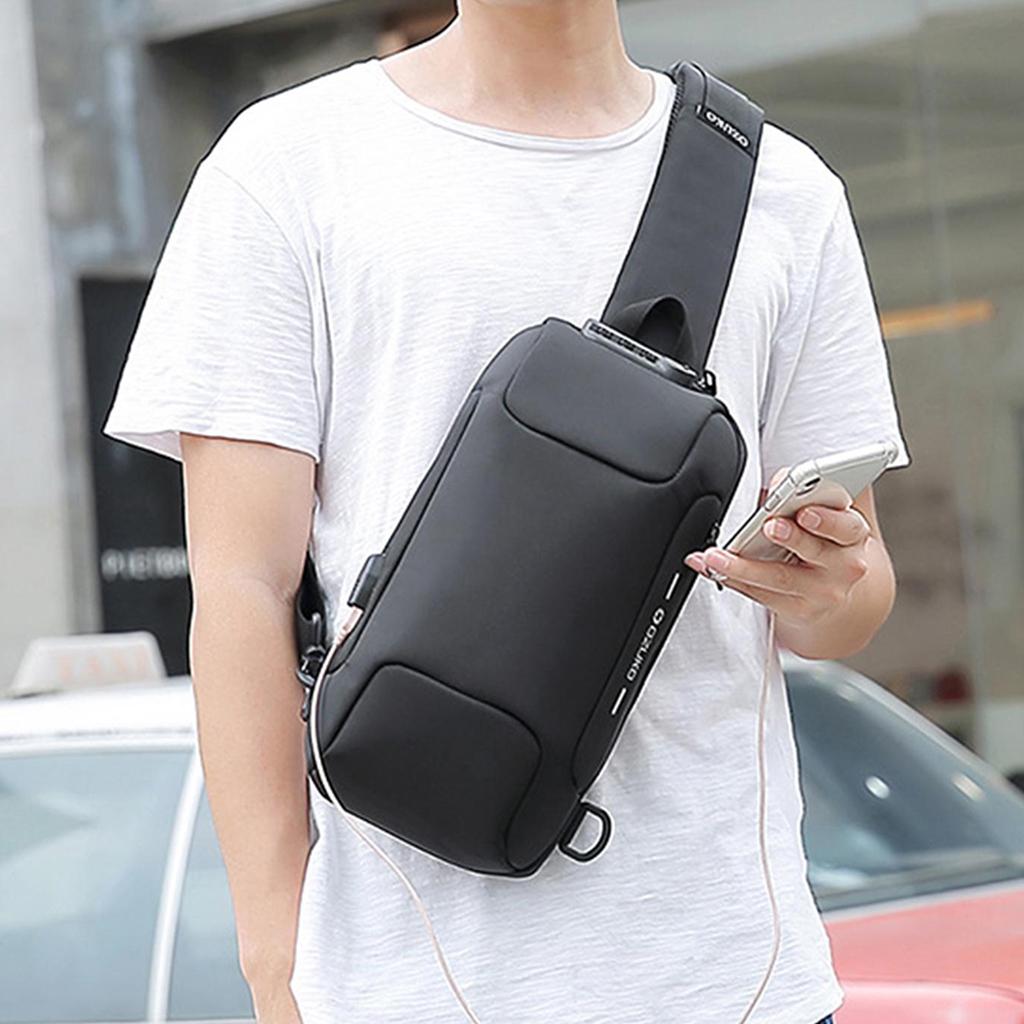 Anti Theft Sling Bag Chest Bag with USB Charging Port Lightweight Daypack Cross Body Large Capacity USB Charge Rucksack for Men Travel Hiking Cycling