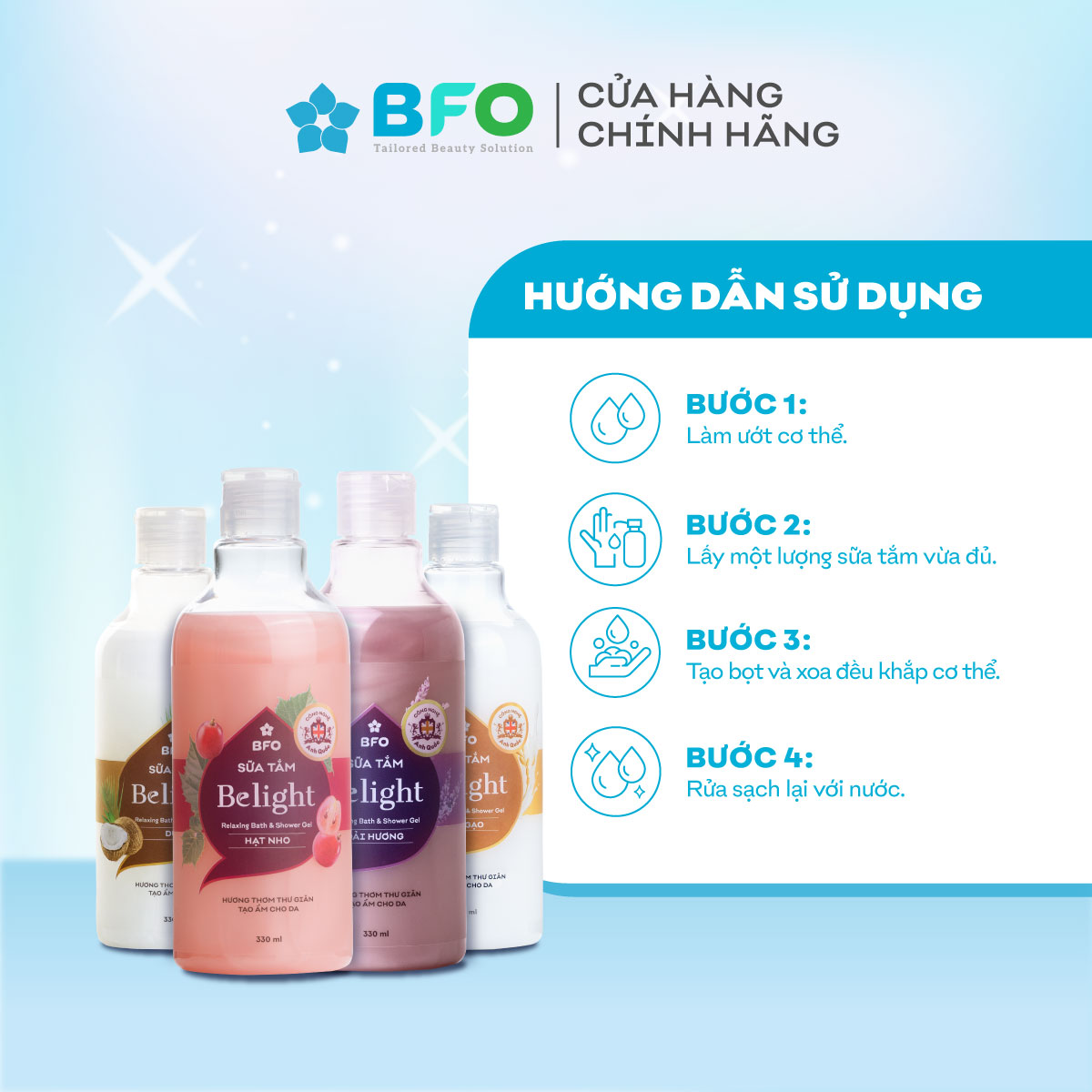 Sữa Tắm Lưu Hương Dưỡng Trắng Dưỡng Ẩm Belight Dưỡng Da Mềm Mịn Chiết Xuất Thiên Nhiên 330ml