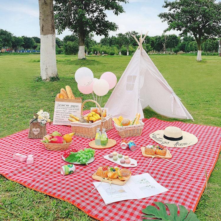 Bạt Trải Picnic Miếng Lót Du Lịch Dã Ngoại Xếp Gọn Họa Tiết Caro vintage