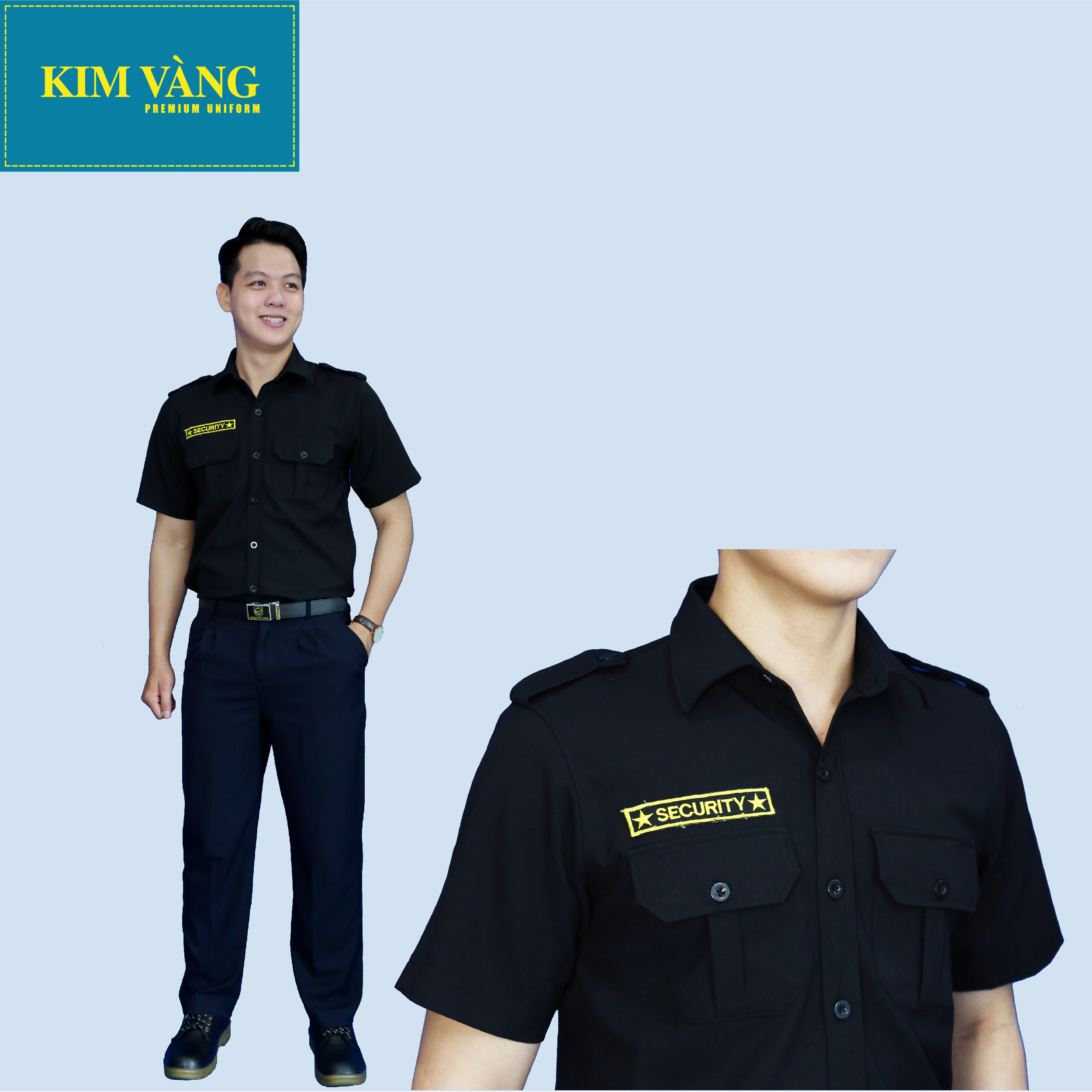 Quần bảo vệ nam đồng phục an ninh hai màu đen, xanh đen