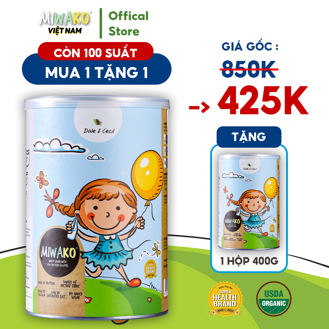 [Mua 1 Hộp Tặng 1 Hộp 400g] Sữa Hạt Hữu Cơ Miwako Hộp 400g Vị Gạo, Đạm Lành Dễ Uống Date T3/2024