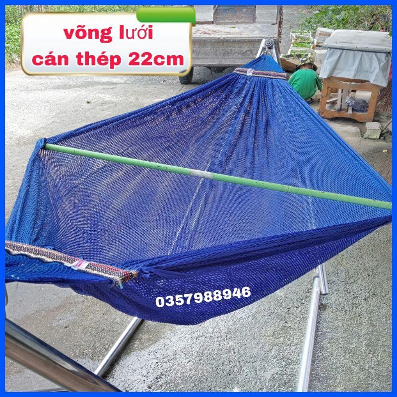 Võng lưới cán thép ngắn 22cm dày mềm rộng, KT 235x 150cm nặng 1kg, võng lưới đầu ngắn cao cấp