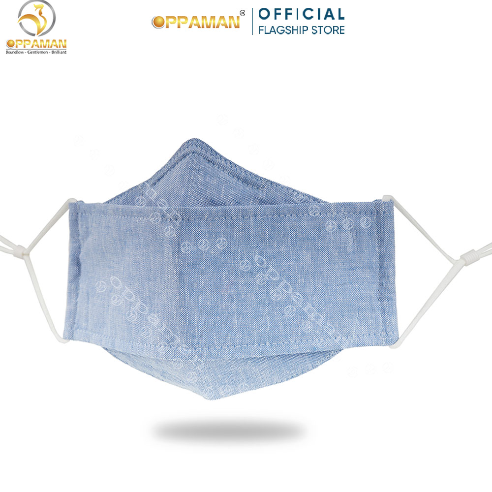 Khẩu trang vải nam nữ xếp nhật oppaman trơn basic xanh biển OKT3