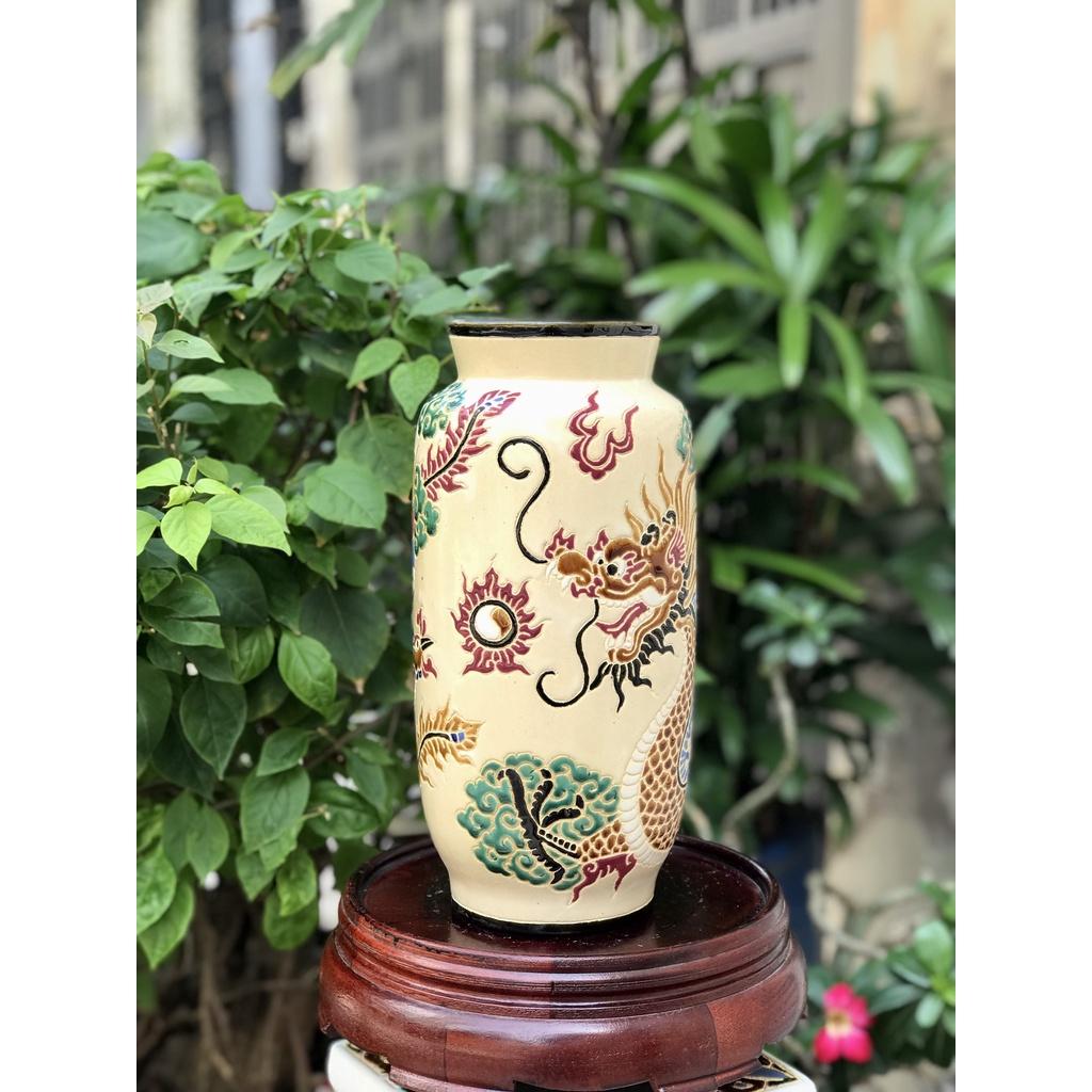 BÌNH HOA BÁCH HOA,RỒNG,PHỤNG THON 29CM GỐM NAM BỘ DECOR TRANG TRÍ, CẤM HOA