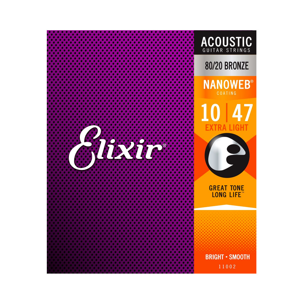 Elixir 11002 - Dây Đàn Acoustic Guitar Cỡ 10 (.010-.047) - 80/20 Bronze Strings Extra Light - Hãng phân phối chính thức (Bộ Dây Ghi-ta phủ lớp Nanoweb cao cấp) - Kèm Móng Gảy DreamMaker
