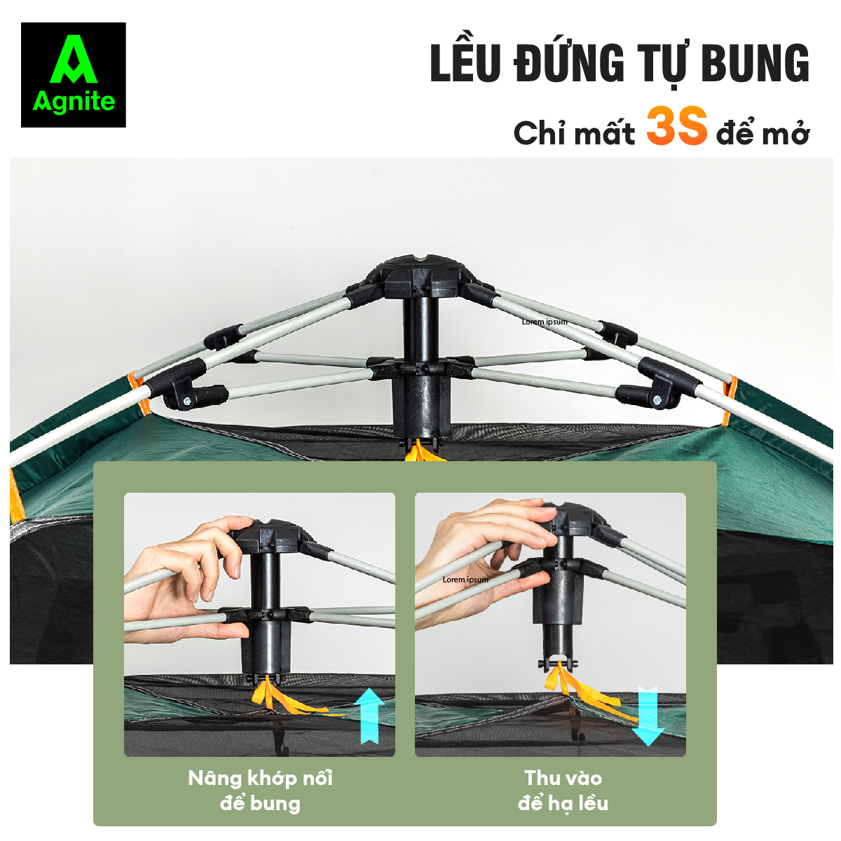 [Cao cấp] Lều cắm trại, picnic 4 cửa tự bung Agnite - dễ dựng - tiện lợi - thống thoáng - sức chứa lớn - VS4011/VS4012