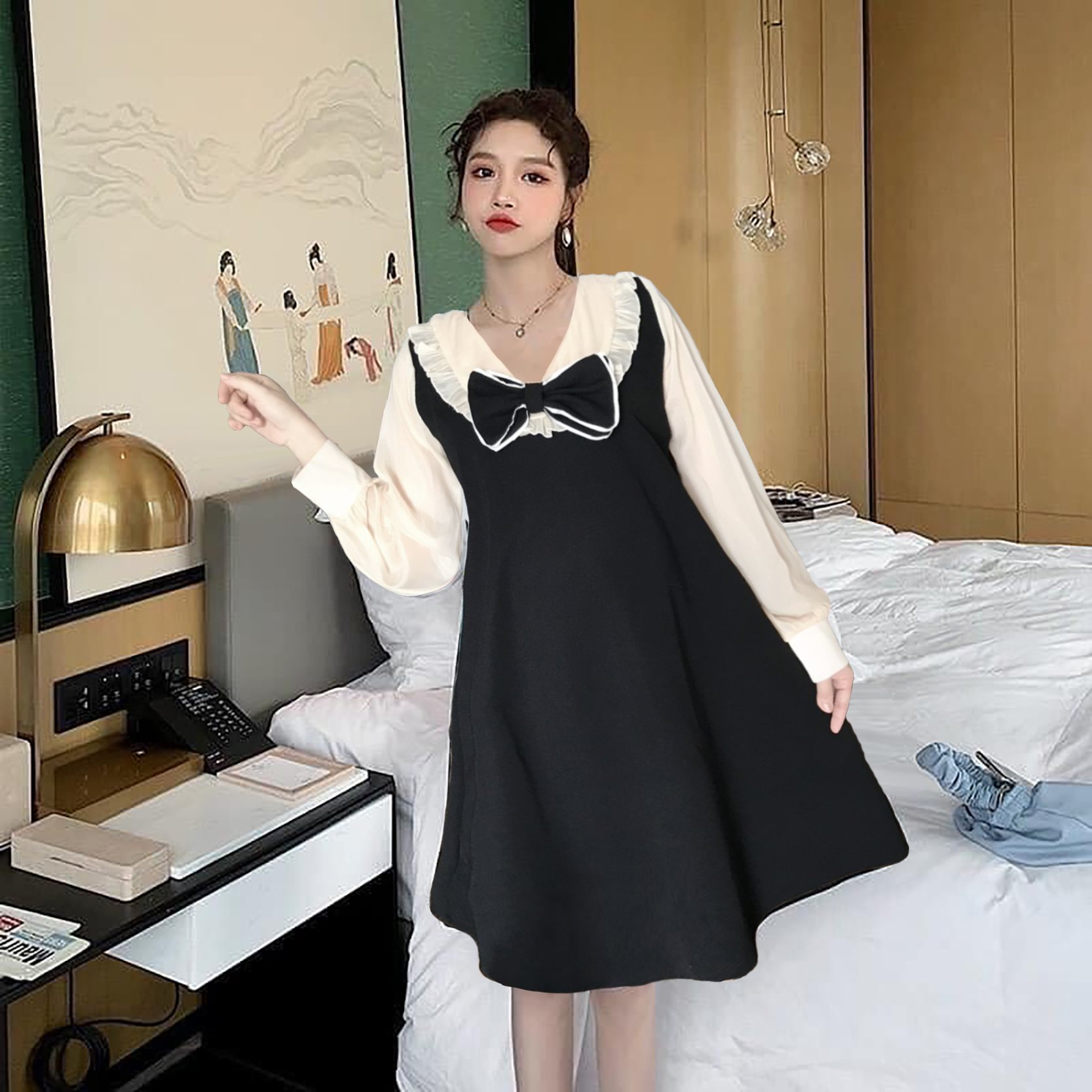 Đầm suông  tay phối công sở