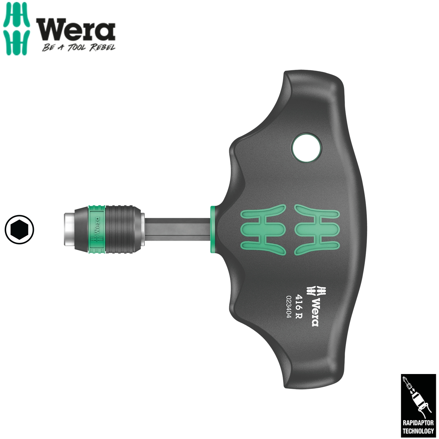 Tay vặn vít chữ T Wera 05023404001 416 R T-handle Bitholding screwdriver Rapidaptor với đầu tháo lắp nhanh từ tính