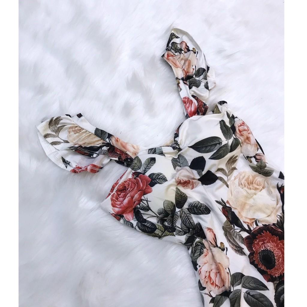 Đầm body tay bèo hoạ tiết hoa xinh xắn kèm mút