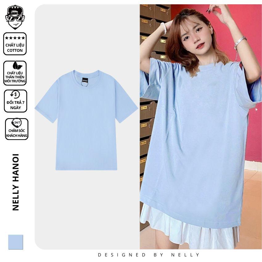 Áo thun tay lỡ NELLY phông Unisex nam nữ oversize form rộng xanh ngọc