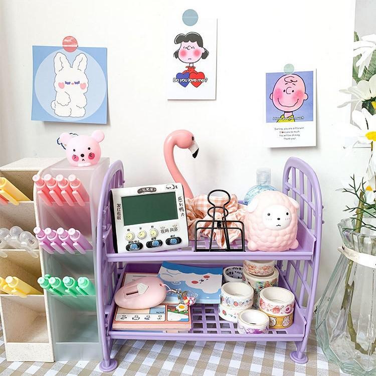 Kệ Nhựa Để Bàn Mini , Để Đồ Dùng Học Tập & Đựng Mỹ Phẩm 2 Tầng , Đồ Trang Điểm Cực Dễ Thương