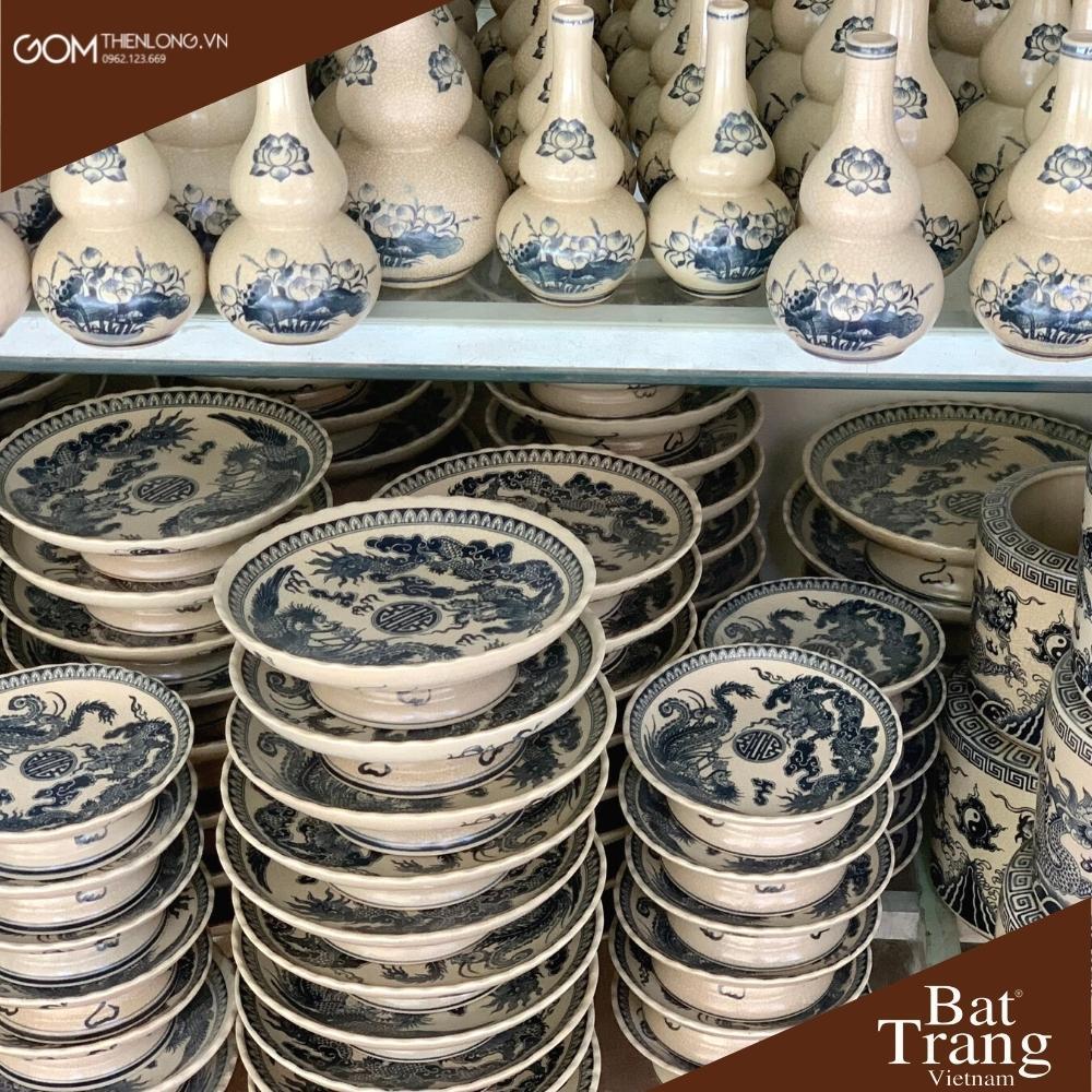 Bộ Đồ Thờ Men Rạn Vẽ Hoa Sen - Đồ Thờ Cúng Giá Tốt Bát Tràng - Gốm Thiên Long