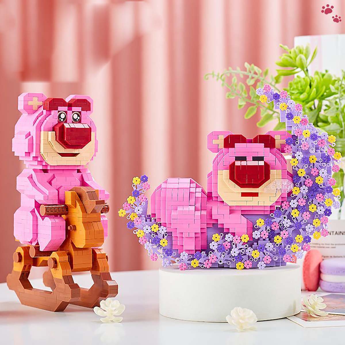 Mô Hình Lắp Ráp Gấu Dâu Lotso 3d Nằm Ngủ Bập Bênh Ôm Trăng Răng Cưa Ghép Hình Hạt Nhỏ Mini Trang Trí Giá Rẻ Cho Bé