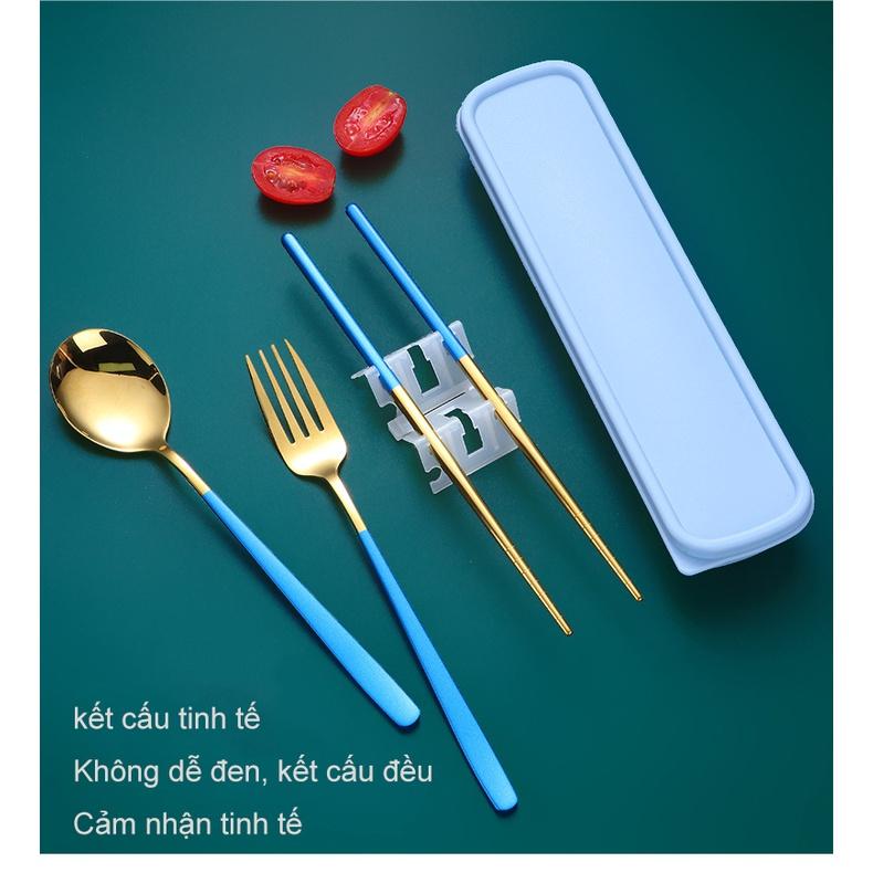 Muỗng inox 304 mạ vàng nhiều màu sang chảnh hàng cao cấp, bộ 3 món trong một hộp