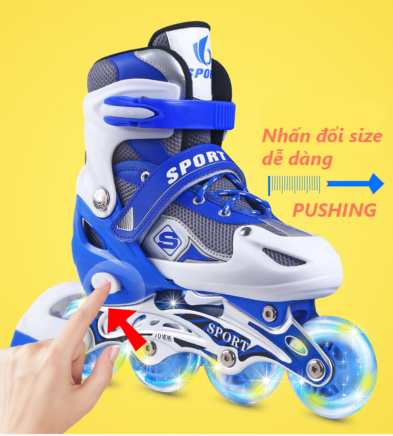 Giày Patin Thời Trang Trẻ Em - Cả 8 Bánh Có Đèn, Đầy Đủ Bảo Hộ Phụ Kiện - TẶNG Kèm Móc Khóa La Bàn Sao Biển Bibotoys