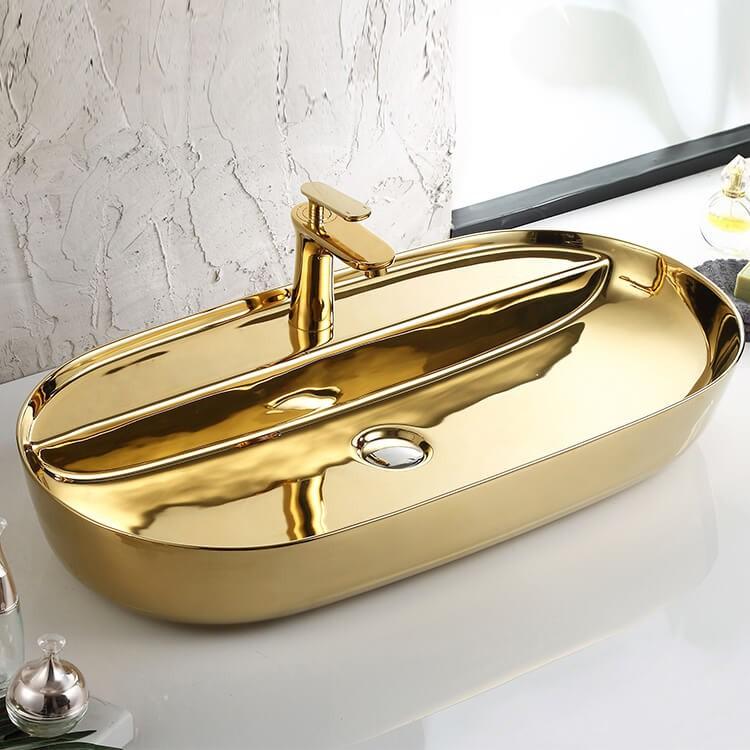 Lavabo để bàn mạ vàng kiểu thuyền sang trọng