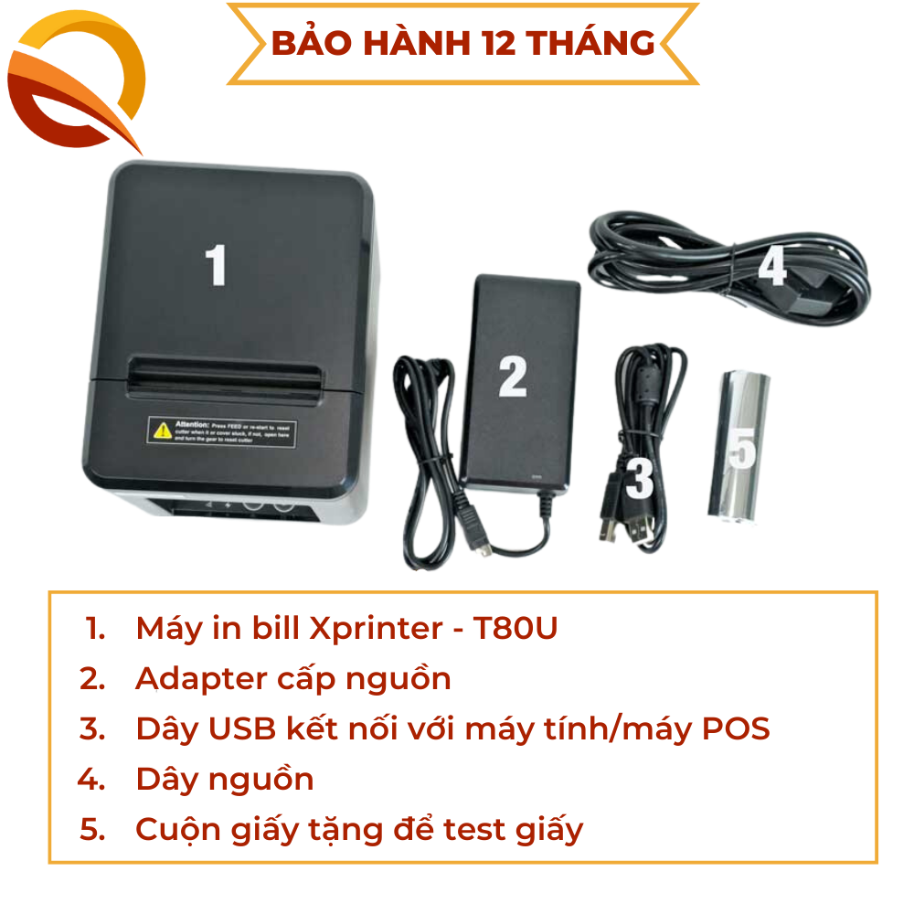 Máy in bill XP 1 cổng Q805K, máy in K80, in hóa đơn K80, máy in nhiệt 80mm, chính hãng BH 12 tháng