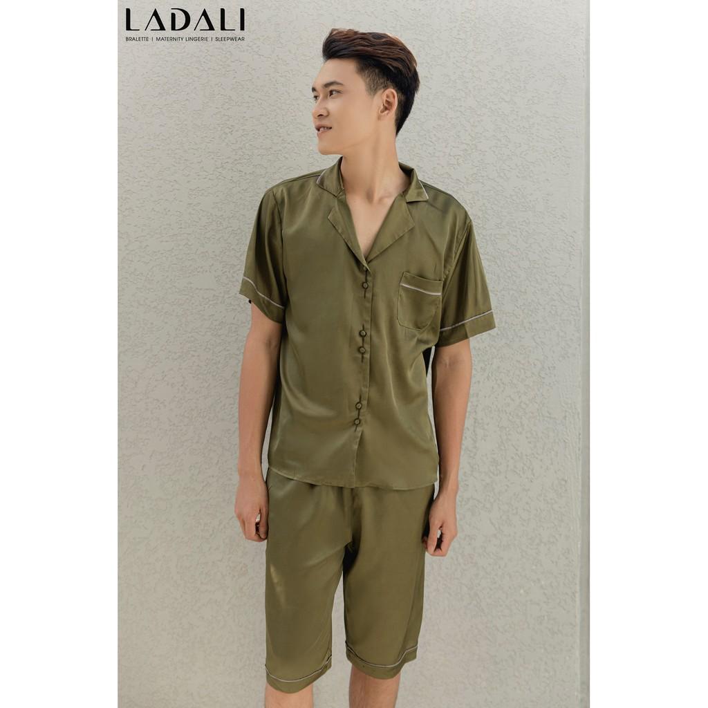 Bộ Đồ Ngủ Pijama Nam Nữ Lụa Satin Cao Cấp Thoáng Mát Màu Rêu Ladali