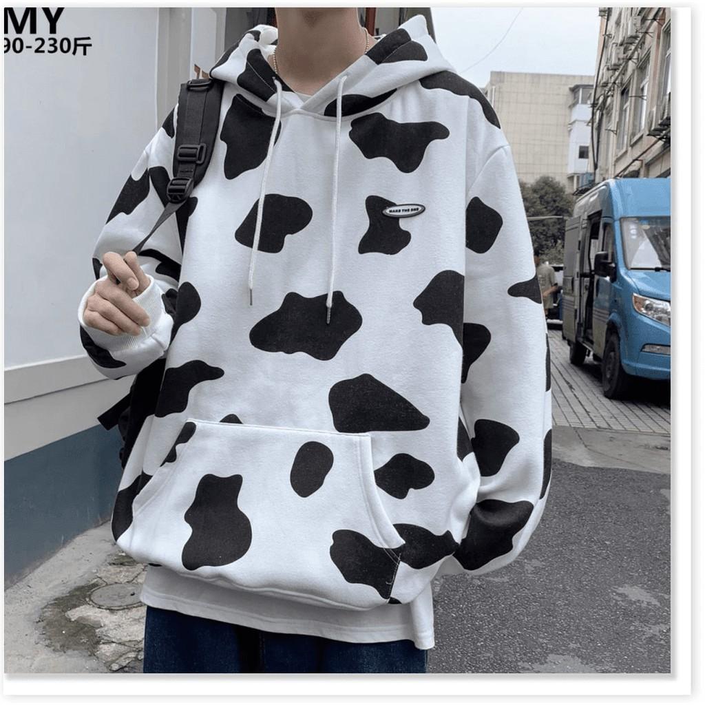 ÁO HOODIE NAM PHỐI HỌA TIẾT BÒ SỮA ĐẸP PHONG CÁCH TINH TẾ CÓ NÓN B.BY