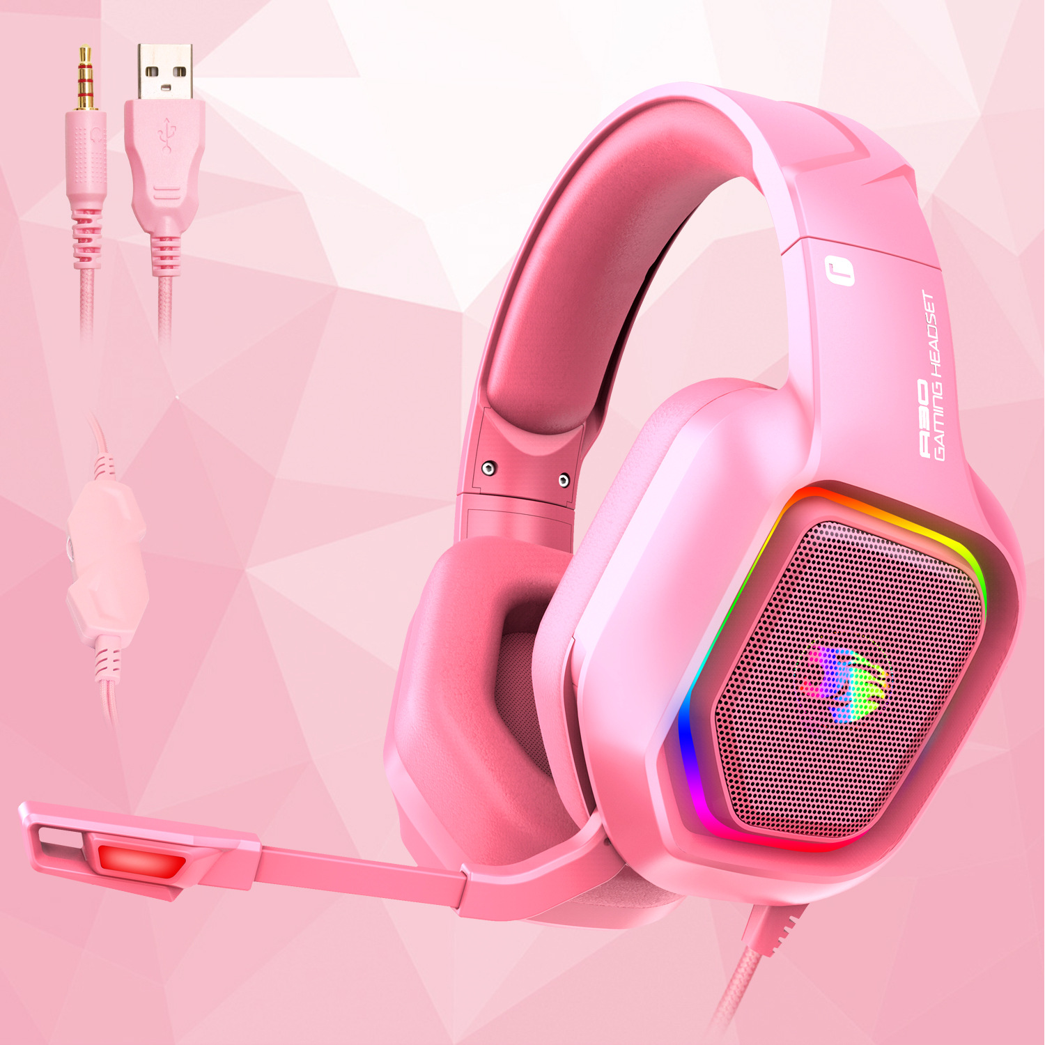 Tai nghe gaming chụp tai (Headphone Gaming) cho game thủ cao cấp A30 phiên bản màu hồng version 7.1 có mic - Hàng nhập khẩu
