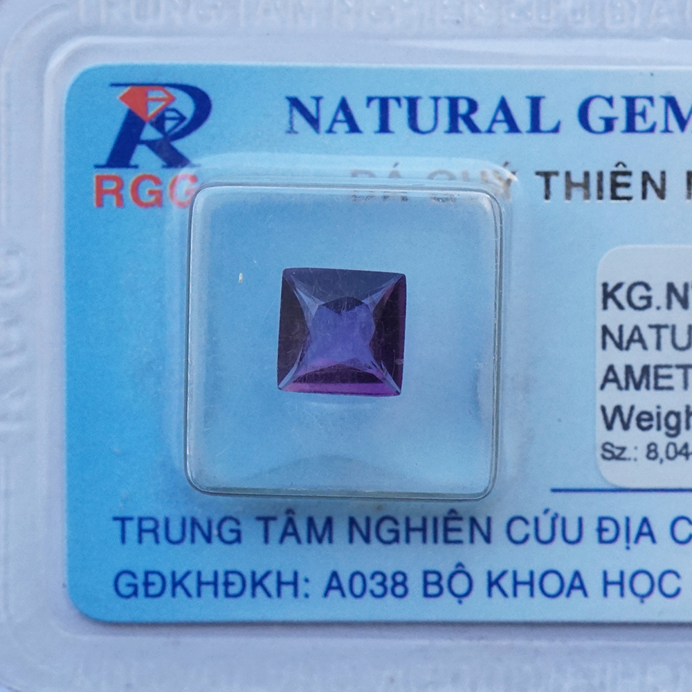 Mặt đá thạch anh tím Amethyst tự nhiên mài giác vuông