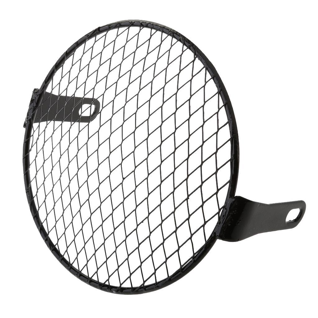 Black Metal Motorcycle Retro Headlight Head Lamp Light With Grill Cover