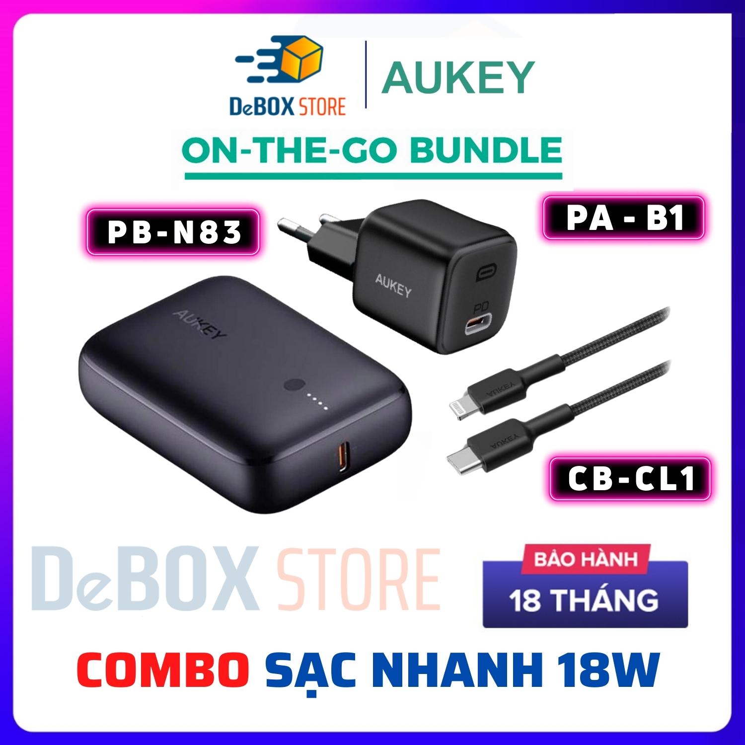 COMBO BỘ PIN SẠC DU LỊCH AUKEY ON THE GO BUNDLE TK-2 (SDP N83 10.000mAh/Củ B1 20W/Cáp PD CL1 Dài 1,2m) - Hàng Chính Hãng