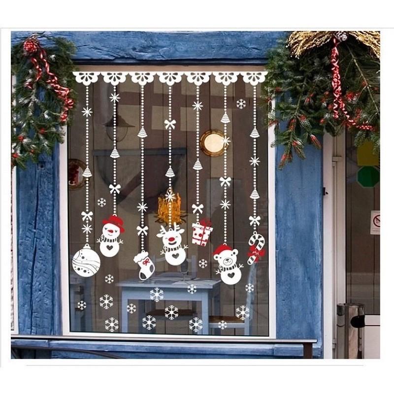 Decal trang trí giáng sinh dán cửa kính hình cây thông ông già noel HOME DECOR 2022