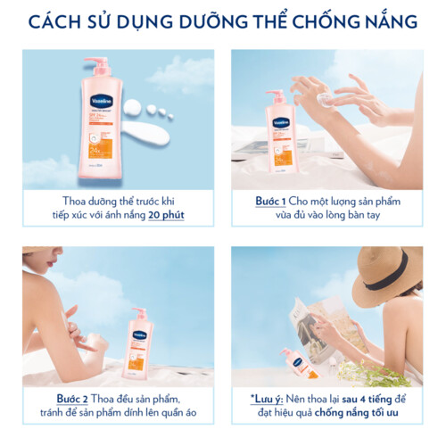 Combo 2 Sữa dưỡng thể chống nắng và dưỡng sáng SPF24 PA++VASELINE Healthy Bright Sun + Pollution Protection 350ML/chai