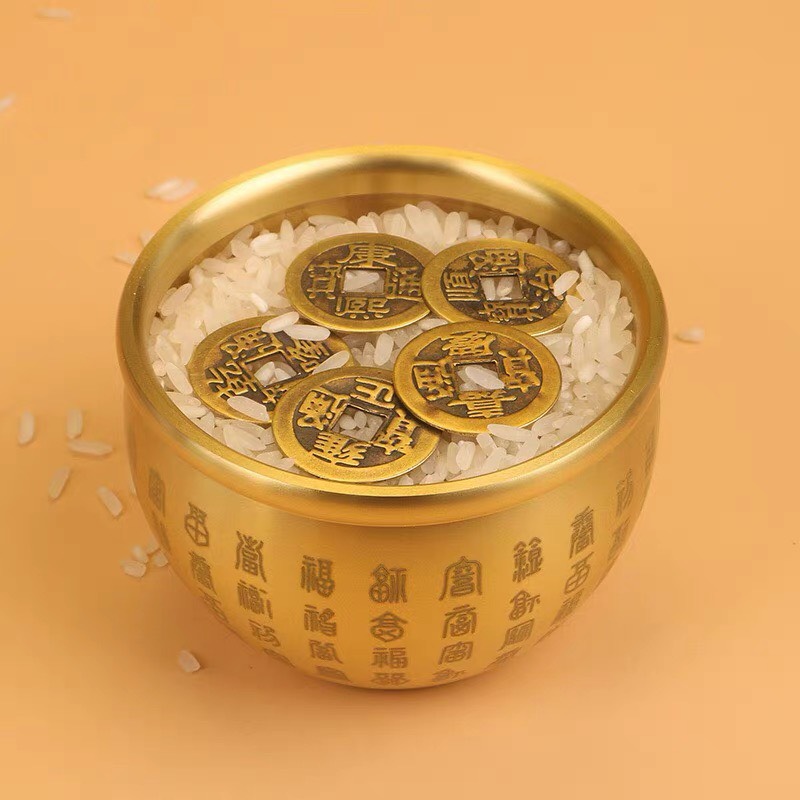 BÁT / CHẬU TỤ BẢO BÁCH PHÚC BẰNG ĐỒNG TẶNG 5 XU NGŨ ĐẾ KÍCH TÀI TỤ TÀI