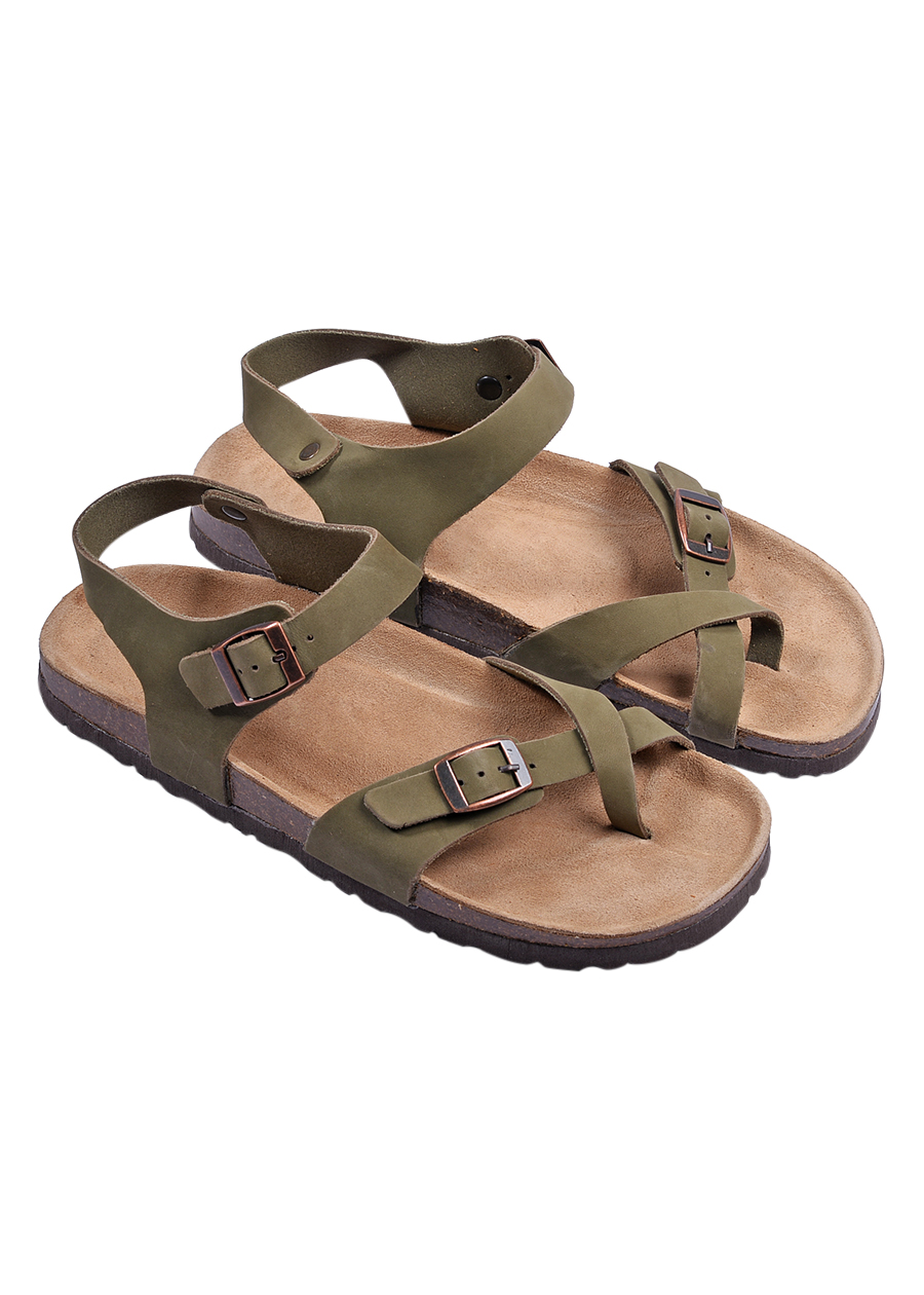 Sandal xỏ ngón da bò rêu đế trấu 2165NAM