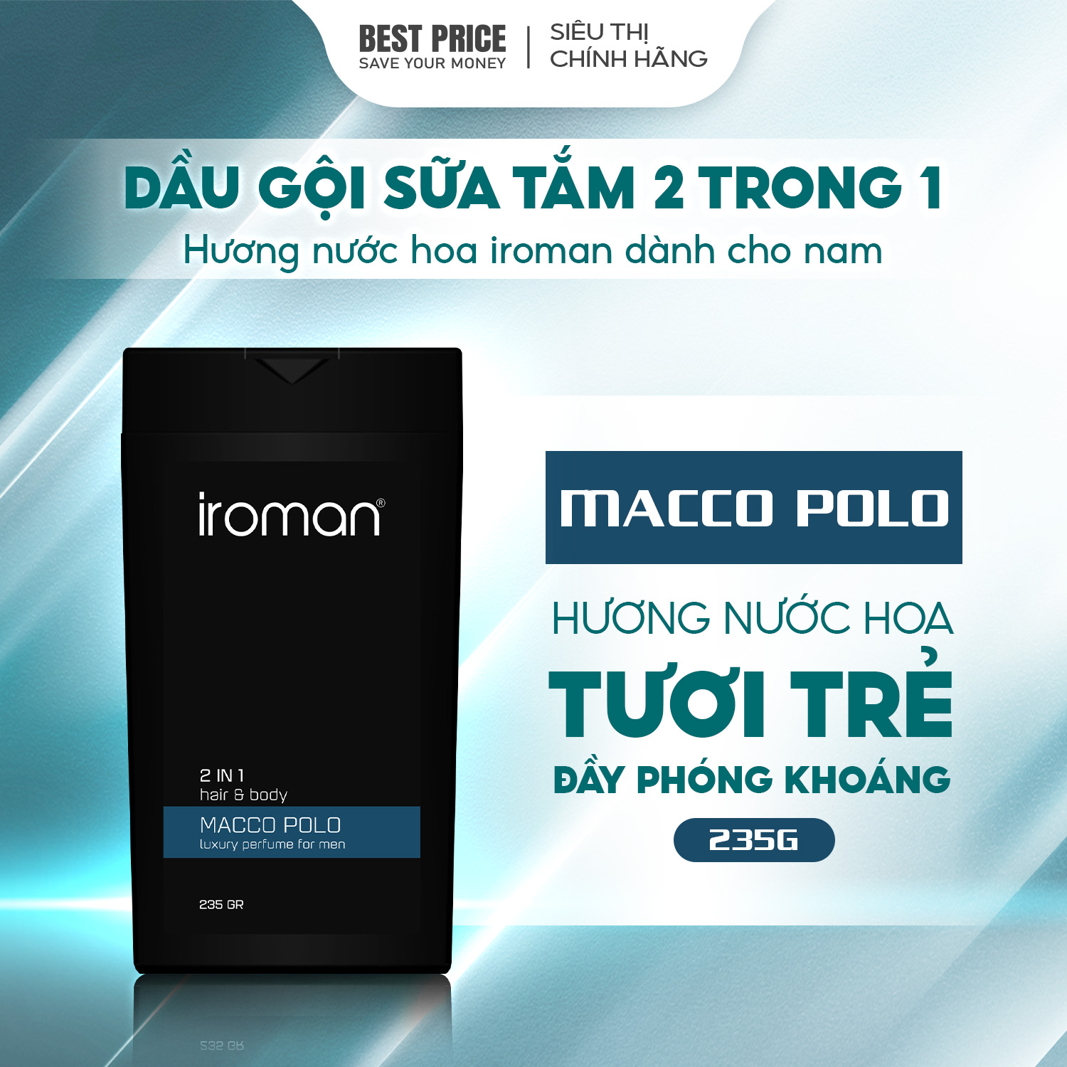 Combo 3 chai tắm gội 2in1 Iroman hương nước hoa cho nam thơm lâu ngăn giàu giảm rụng 705G