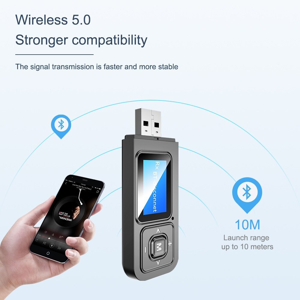 Bộ Thu Phát Bluetooth 5.0 Không Dây  Đa Năng Kèm Màn Hình LCD – Hàng Nhập Khẩu Usb Bluetooth 5.0 có màn hình hiển thị thu phát âm thanh HIFI Stereo cho tivi loa, âm ly laptop, PC