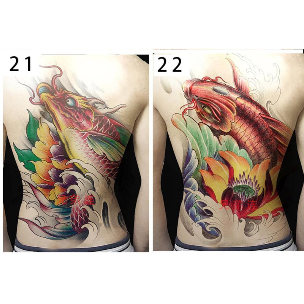 Hình xăm dán kín lưng cao cấp cá chép màu 34x48cm