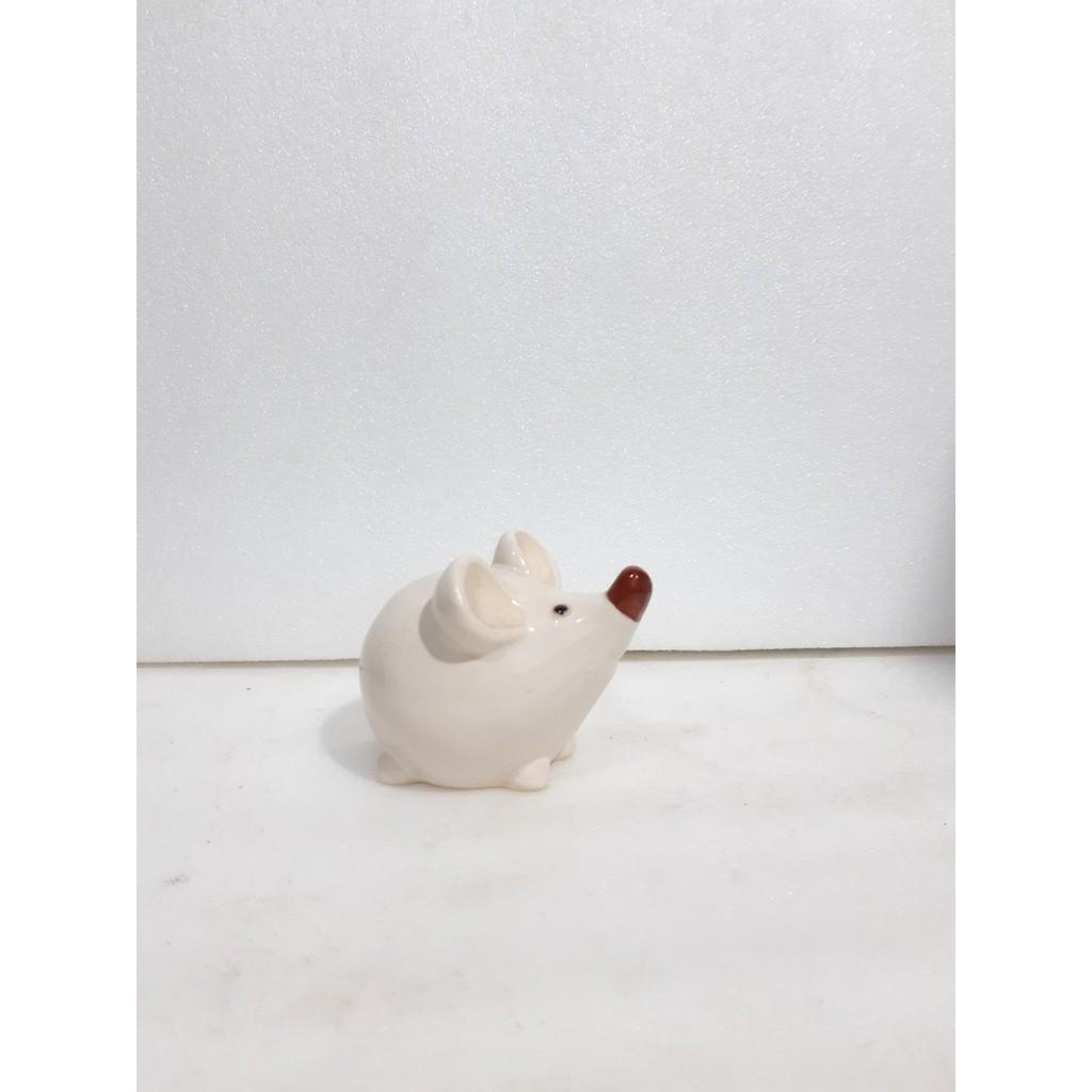 Tượng Chuột gốm men trắng mini
