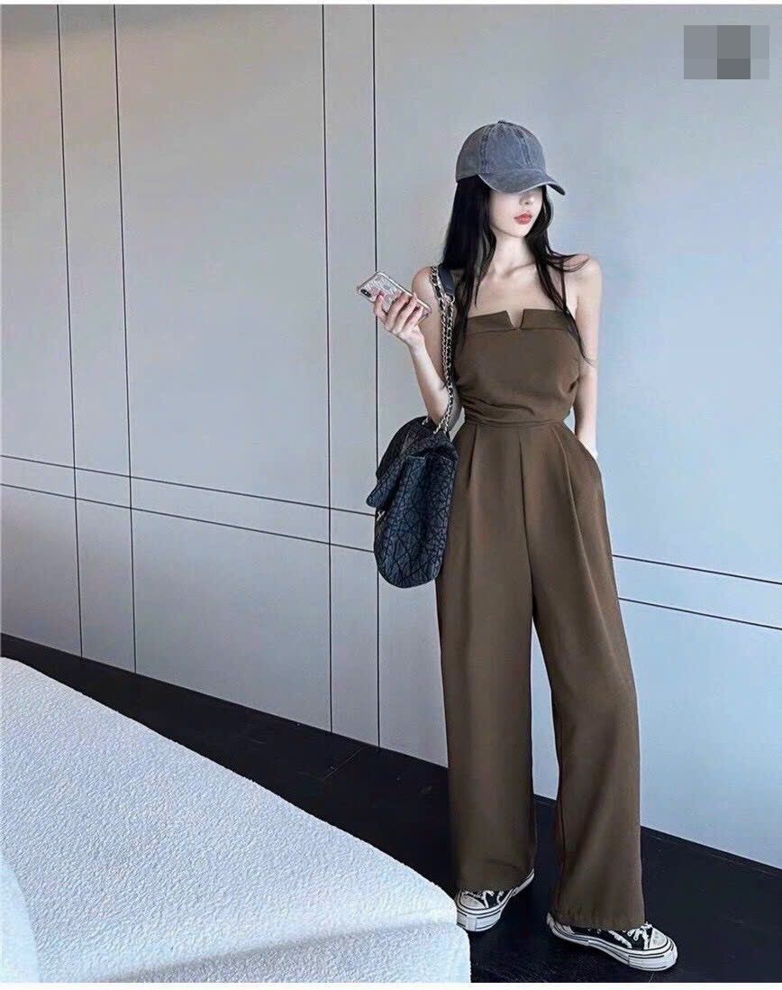 JUMPSUIT / ĐỒ BAY ÁO 2 DÂY CỔ U QUẦN ỐNG RỘNG LƯNG CAO SUÔNG TRƠN ĐI CHƠI ĐI BIỂN DẠO PHỐ