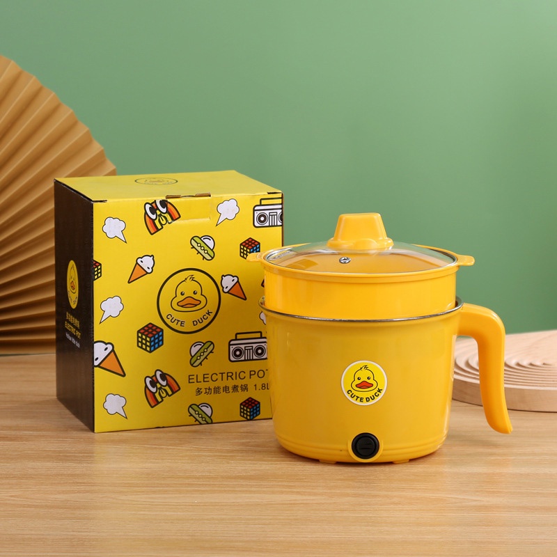 Nồi Lẩu Điện Mini Đa Năng Có Khay Hấp Chính hãng/Hàng nhập khẩu Electric Cooking Pot Model Vịt Vàng Duck Cute - Nồi cơm điện, nồi nấu siêu tốc