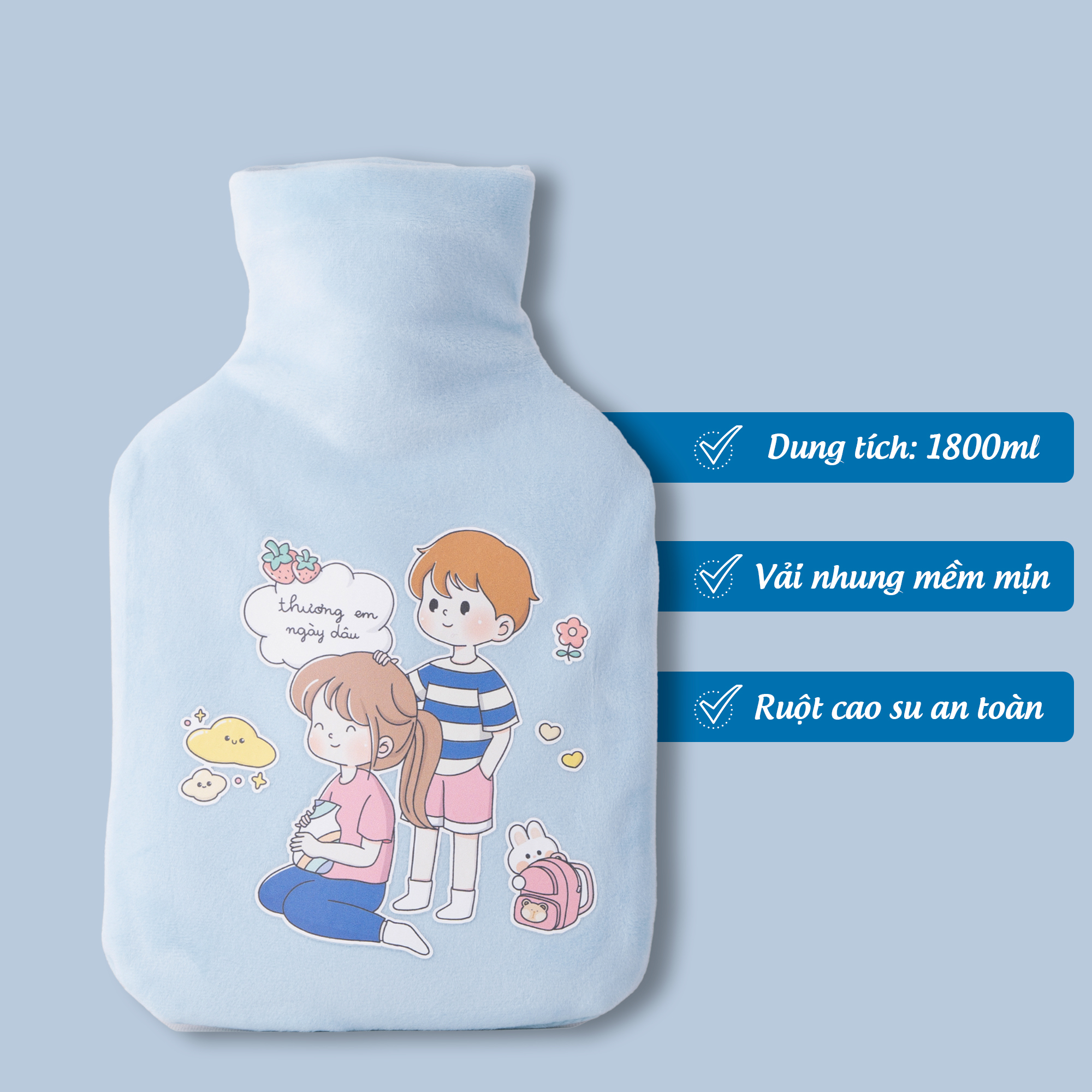 Túi chườm sưởi ấm phiên bản đặc biệt thiết kế mới tinh tế size 2000ml - kèm thêm quà tặng kute, chườm nóng lạnh giảm đau bụng kinh dành cho bạn nữ