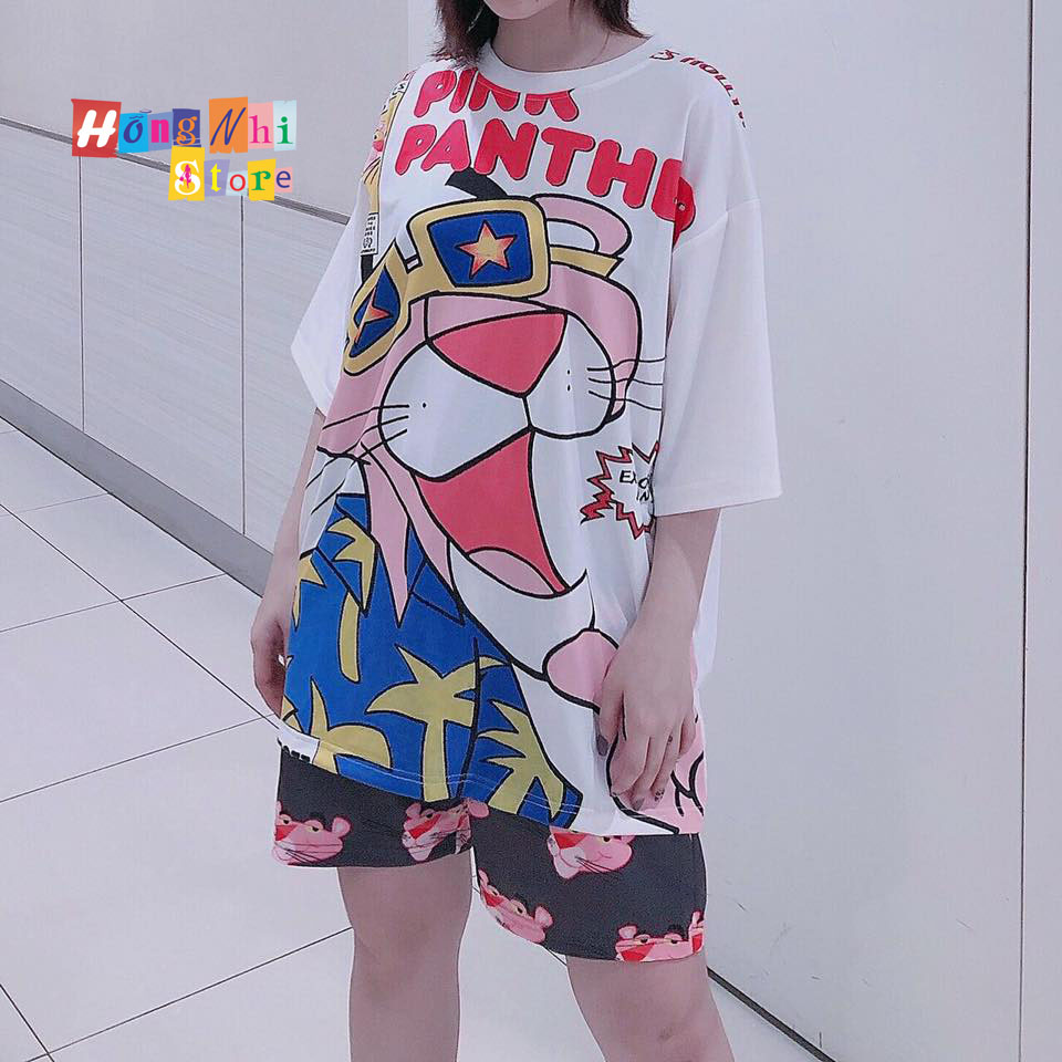 Quần Short Cartoon Unisex Hình Báo Hồng - Quần Đùi Hoạt Hình Siêu Cute - MM