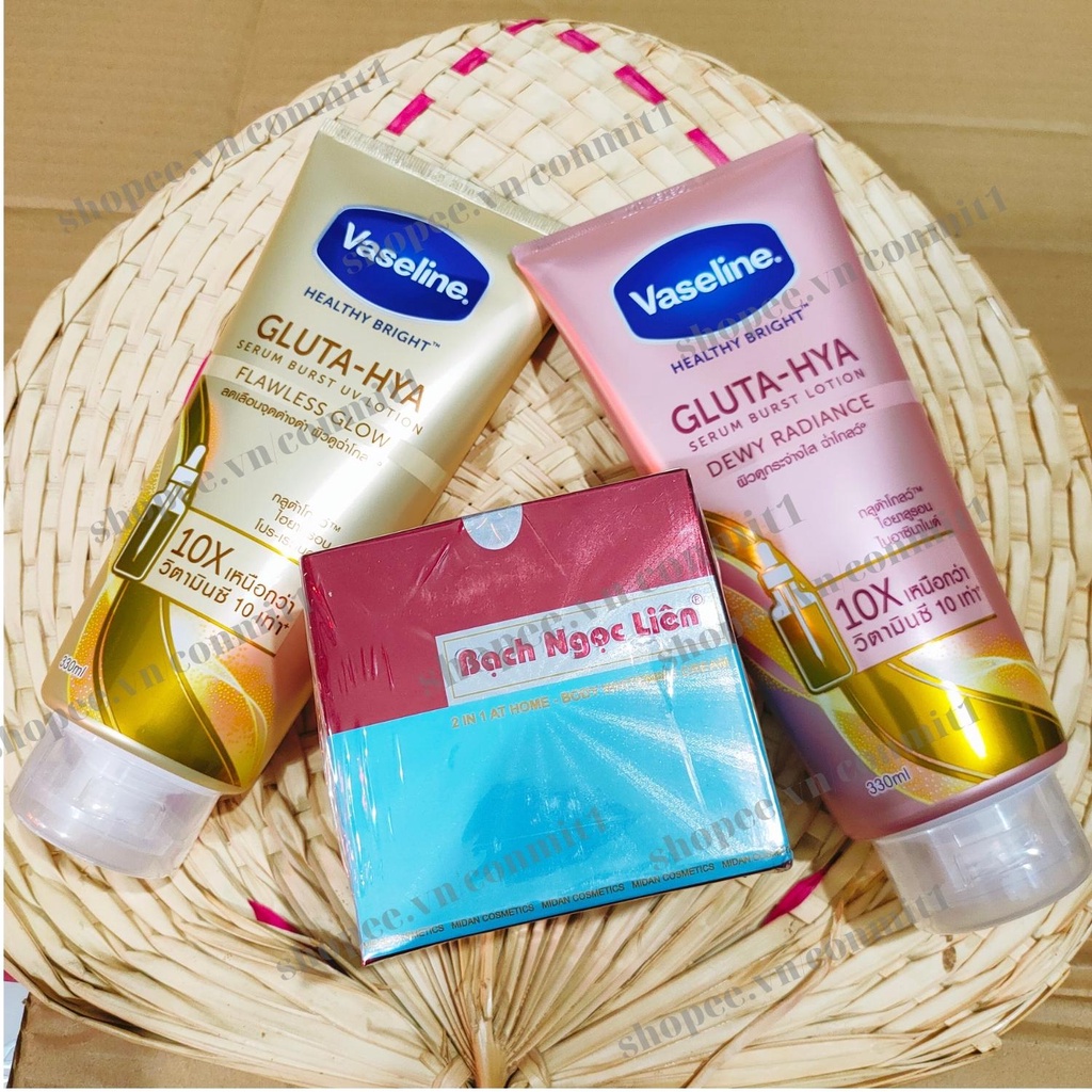 Combo 3 món kem body Bạch Ngọc Liên -Vaseline gluta hồng đêm-vaseline gluta vàng ngày ( không xuất hóa đơn đỏ )