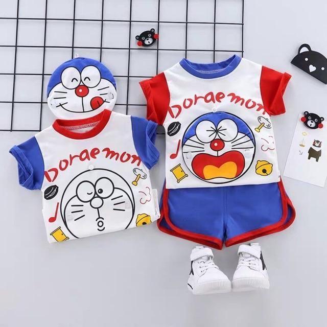 Bộ Cộc Tay Cho Bé Cotton Hình Doremon M37