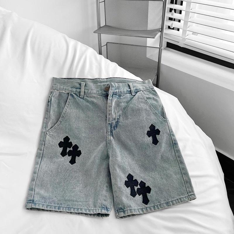 quần short jean unisex,thiết kế thêu hình Taga 2 màu