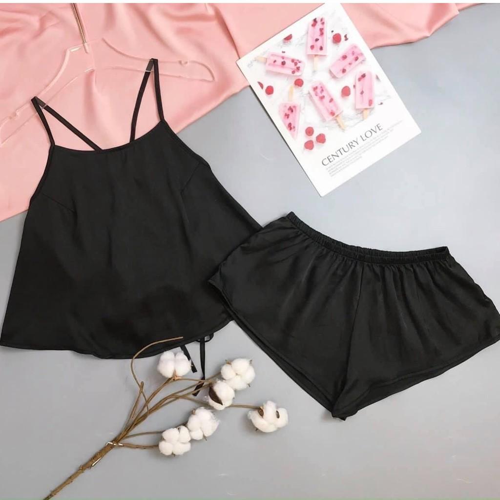 Đồ ngủ lụa cao cấp hai dây chéo lưng gợi cảm