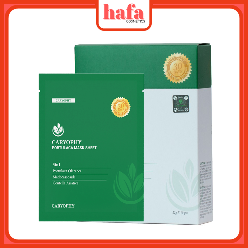 Mặt Nạ Ngăn Ngừa Mụn Chuyên Sâu Caryophy Portulaca Mask Sheet (1 Hộp 10 Miếng)