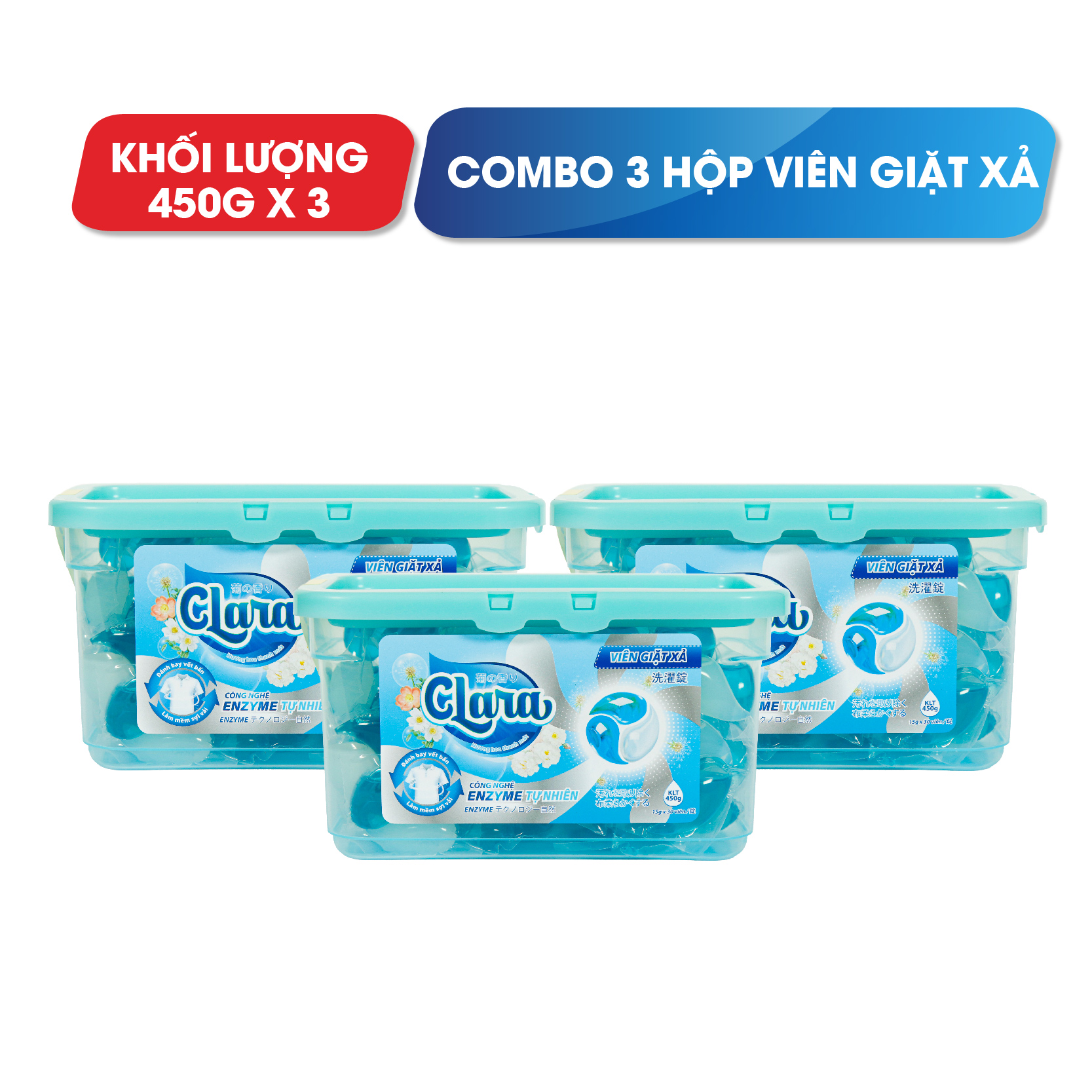 Combo 3 hộp viên giặt xả Clara hương hoa hộp 30 viên