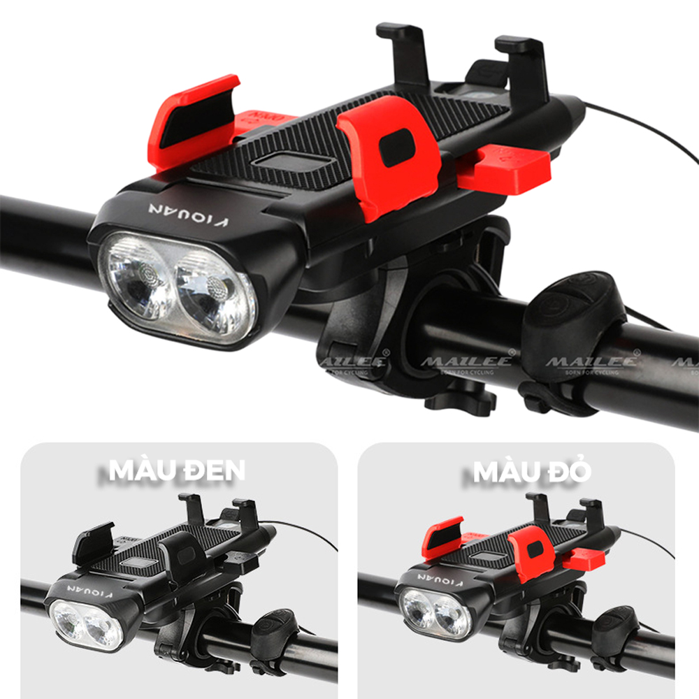 Đèn Còi Xe Đạp Giá Đỡ Điện Thoại 4 in 1 YQ-320 3000 mAh có dây điều khiển riêng còi và đèn, sạc TYPE-C độ sáng 500 lumens thời gian sáng 5-10h, phù hợp màn hình dưới 6.3 inch - Mai Lee