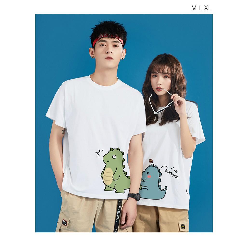 Áo Thun Tay Lỡ Unisex KHỦNG LONG HUNGRY Form Rộng Ulzzang Couple Nam Nữ
