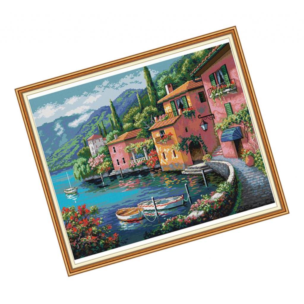 Stamped Cross Stitch Kit Small Town Pattern Embroidery Crafts 20x17in 14CT