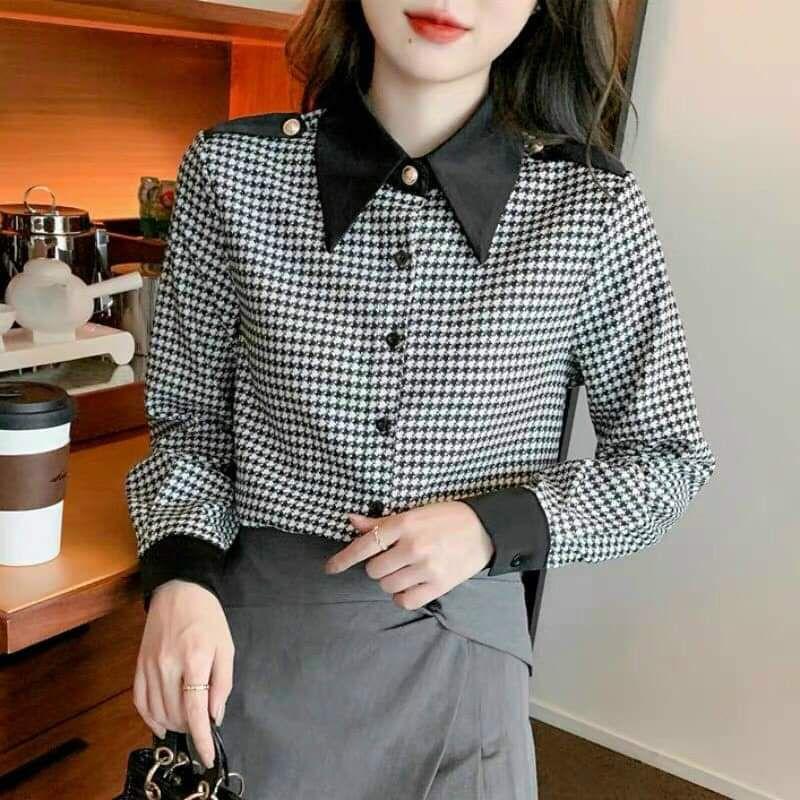 HÀNG NHẬP - ÁO SƠ MI HỌA TIẾT ZICZAC PHỐI CẦU VAI